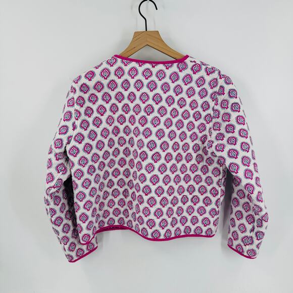 J.Crew x SZ Blockprints Reversible Quilted Jacket Blue White Floral Boho Size L - Picture 6 of 7
